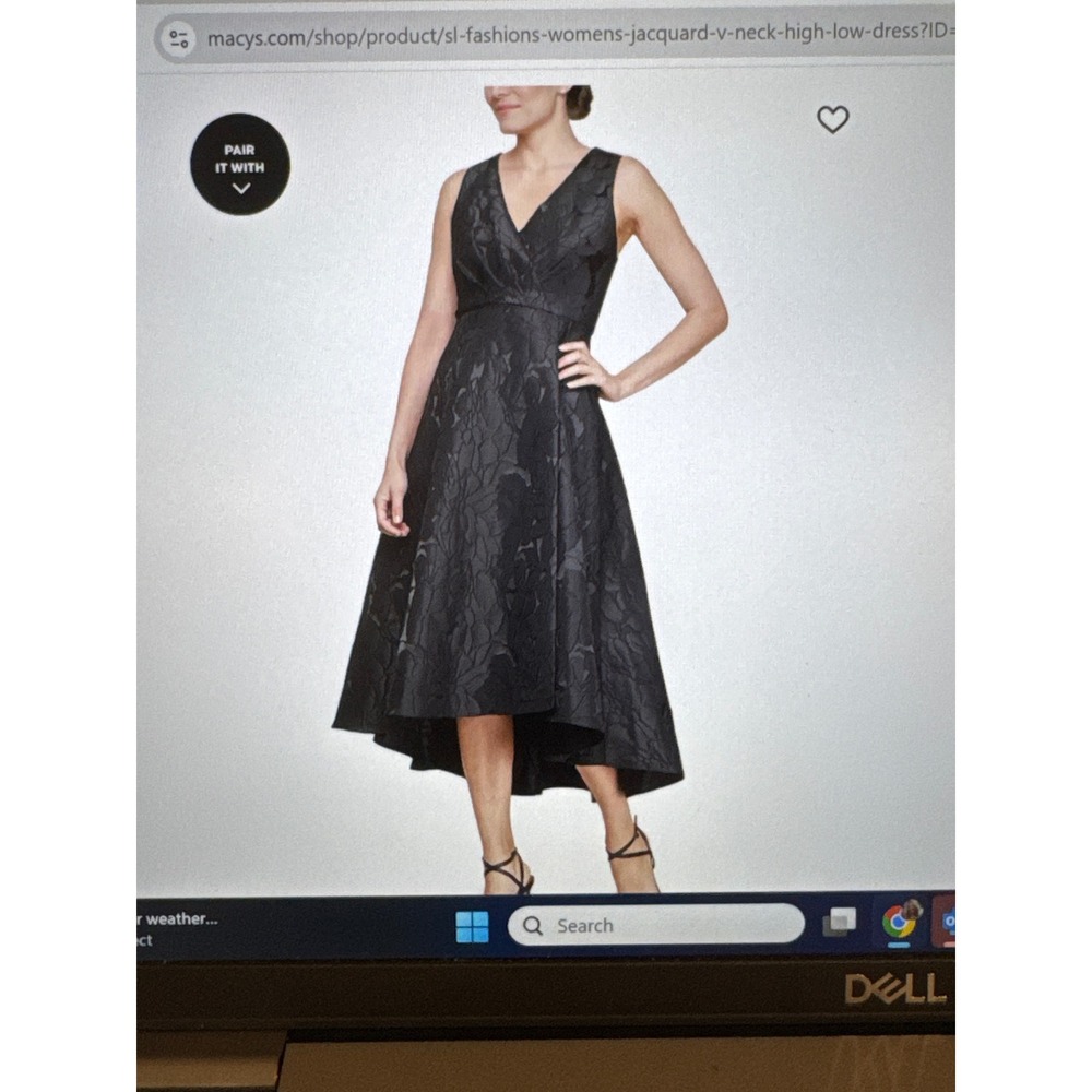 SLNY Womens Black Floral Jacquard V-Neck High-Low Cocktail Dress 9281160 10P